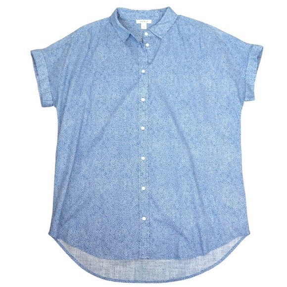 Goodthreads Cotton Short-Sleeve Tunic Button Down Shirt, Indigo Floral - Large - Picture 8 of 9